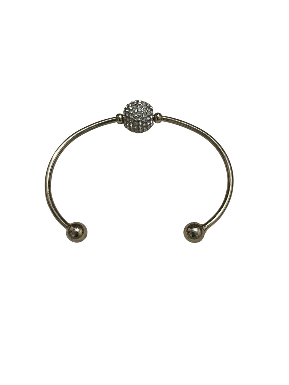 Vintage Open Cuff Bangle Bracelet with Bead Stoppers And CZ Sparkling Bead